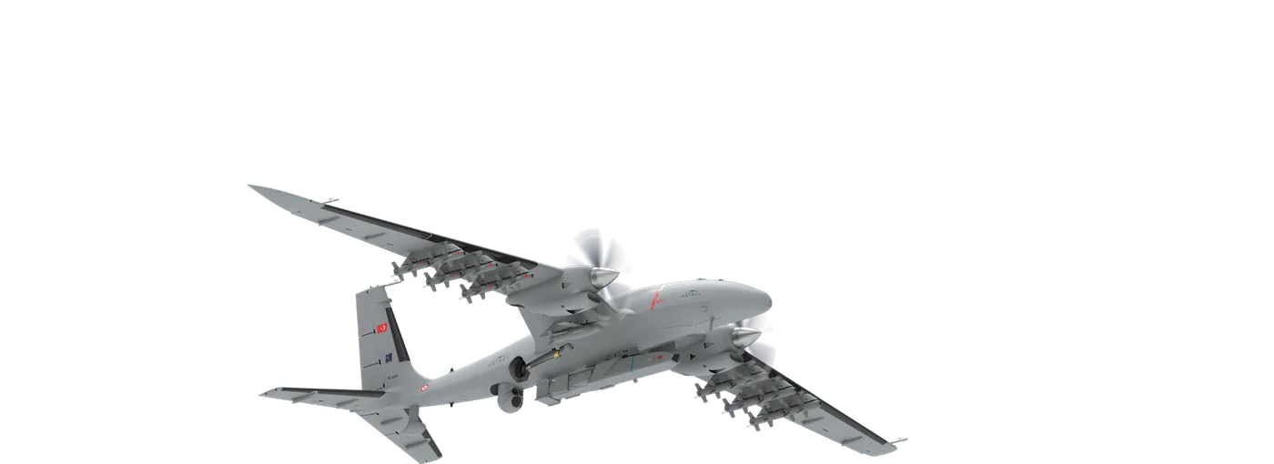 Baykar AKINCI unmanned aircraft in a studio product view