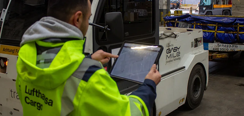 EasyMile EZTow autonomous tow tractor at Lufthansa Cargo