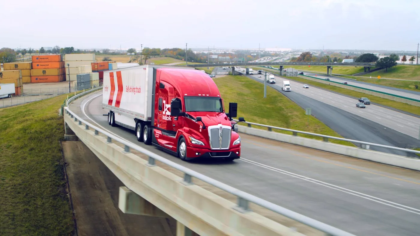 Kodiak autonomous freight truck driving on a bridge