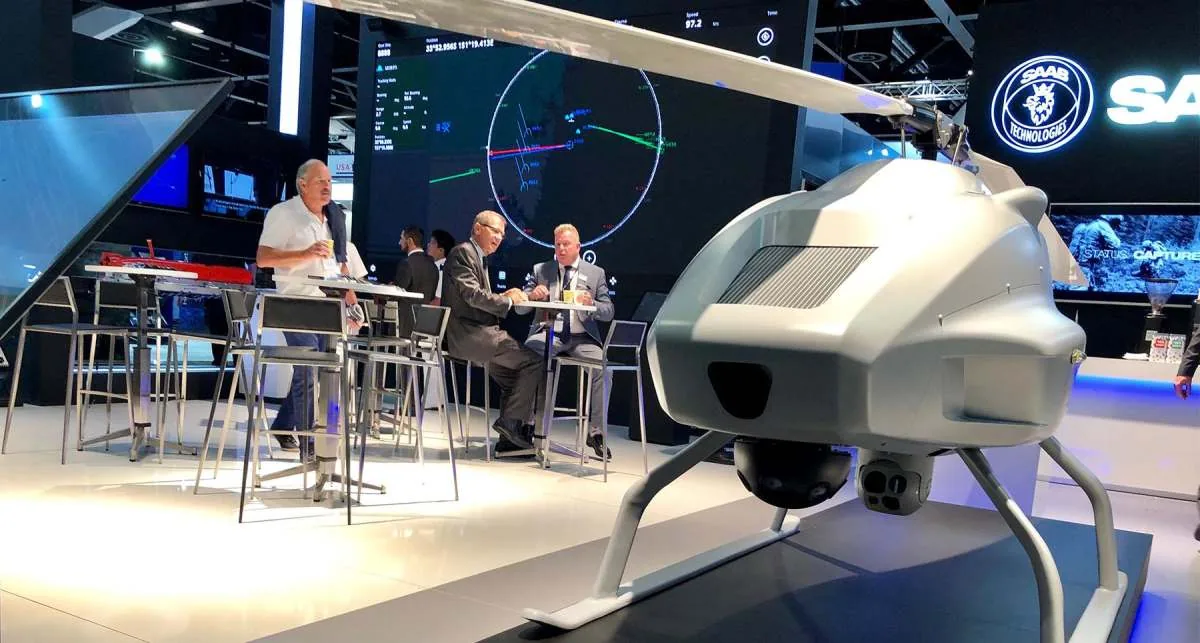 Saab Skeldar V-200 unmanned helicopter operating from a ship