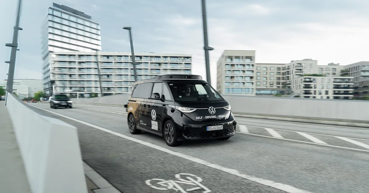 MOIA Volkswagen ID. Buzz AD autonomous shuttle on a public road