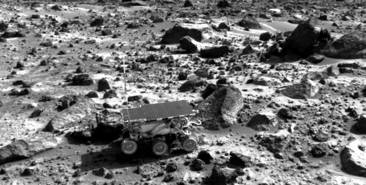NASA surface image showing Sojourner near the Rock Garden on Mars.