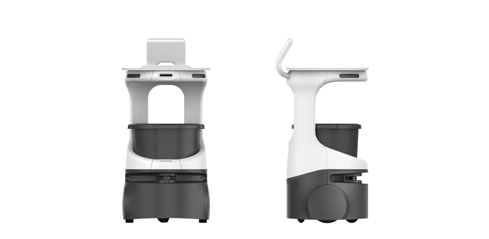 Bear Robotics Servi Mini restaurant service robot, front and side views