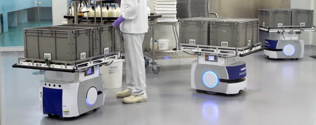 OMRON LD-90 autonomous mobile robots operating in a facility
