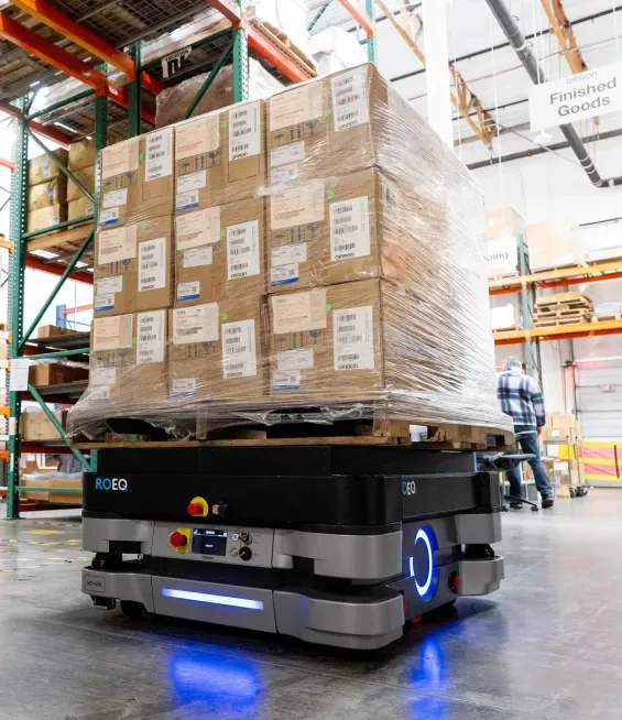 OMRON MD-650 autonomous mobile robot in a warehouse