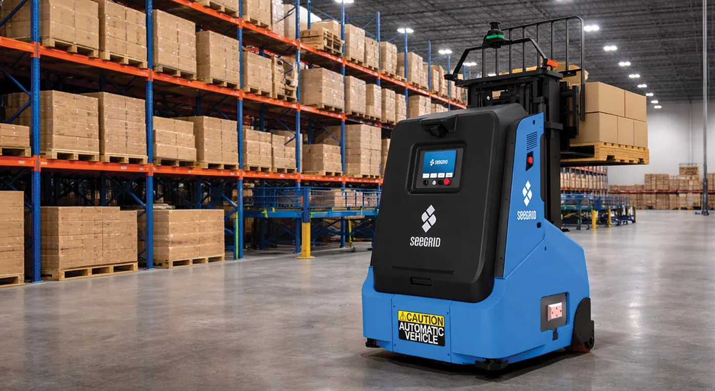 Seegrid Lift EL1 autonomous lift truck in a warehouse