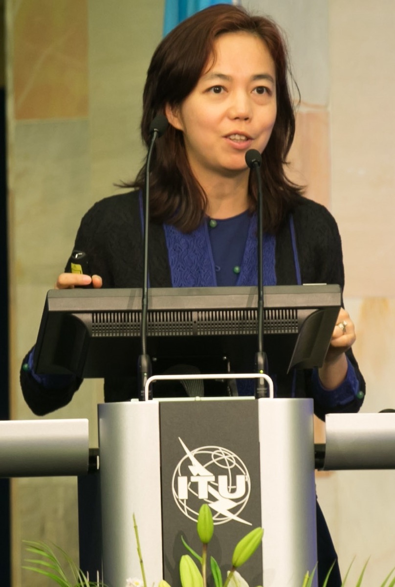 Computer-vision researcher Fei-Fei Li speaking at the 2017 AI for Good summit